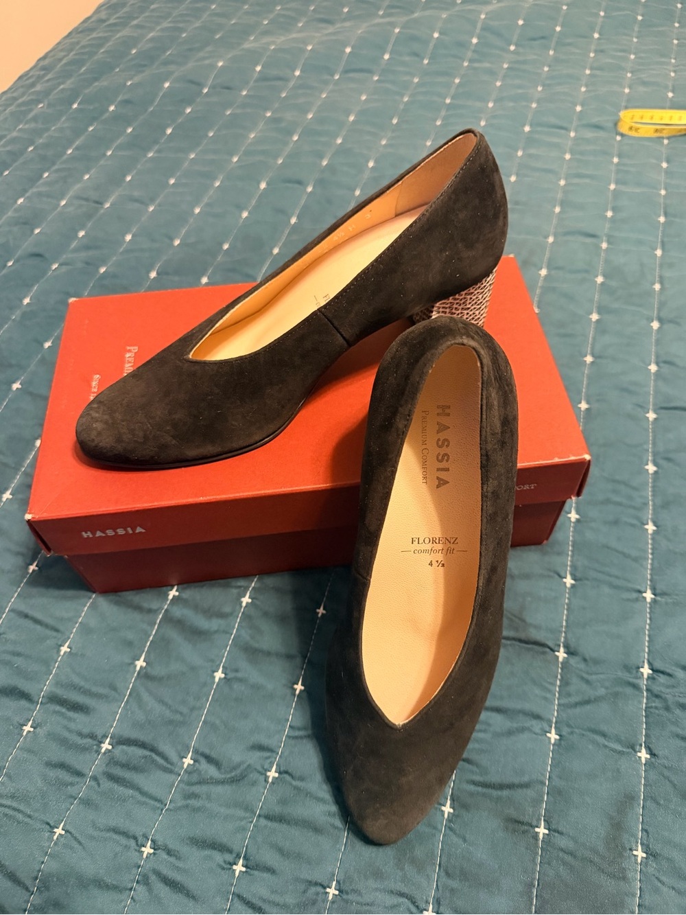 HASSIA Florenz Black Suede Low Block Heel Pumps